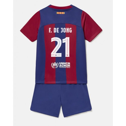 Echipament fotbal Barcelona Frenkie de Jong #21 Tricou Acasa 2023-24 pentru copii maneca scurta (+ Pantaloni scurti)